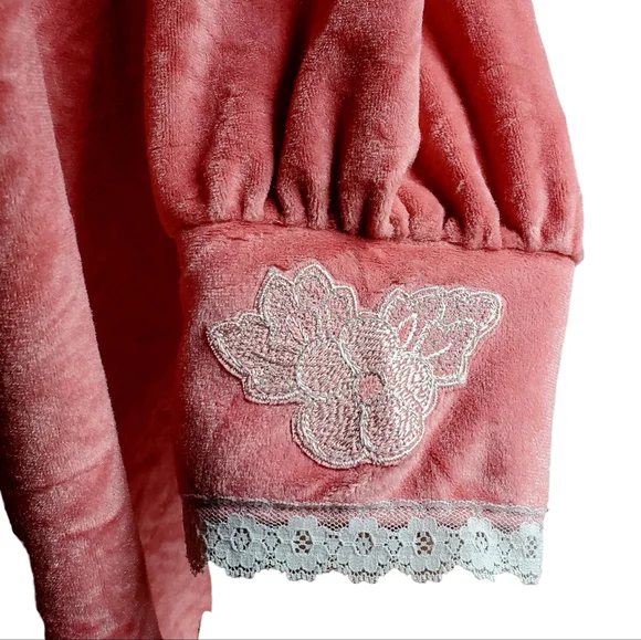 Vintage Robe Gilligan O'Malley Pink Velour Half Zip House Coat S 8-10 Ve… - Picture 4 of 11